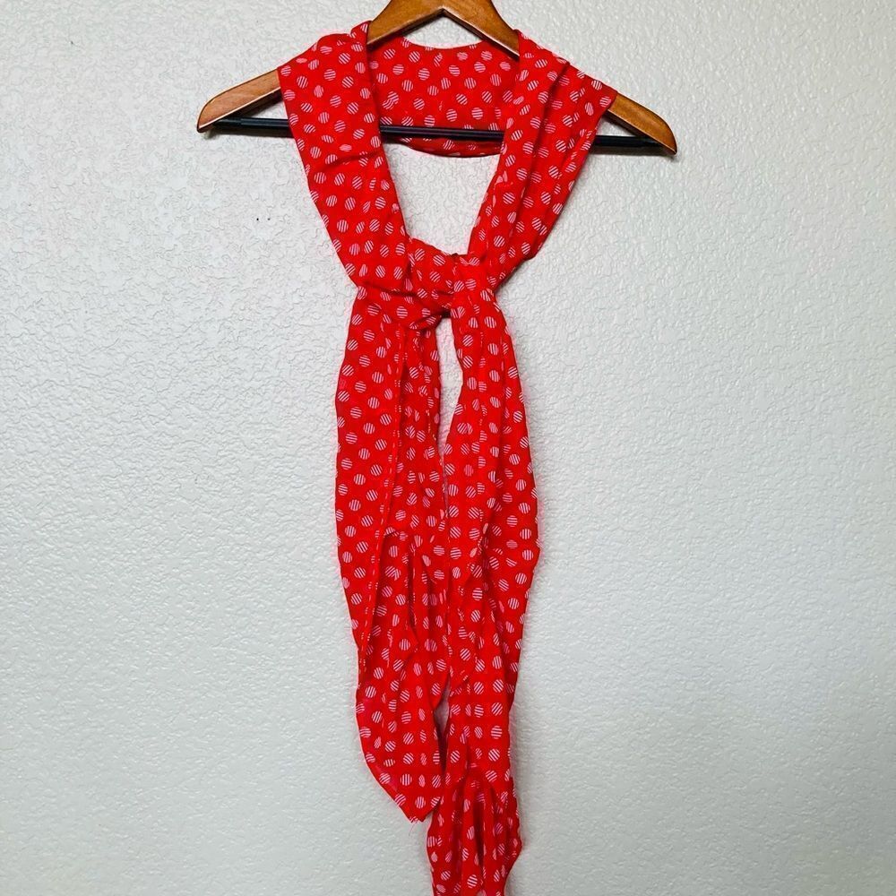 Red Polka Dot Sheer Print Scarf - Picture 3 of 4